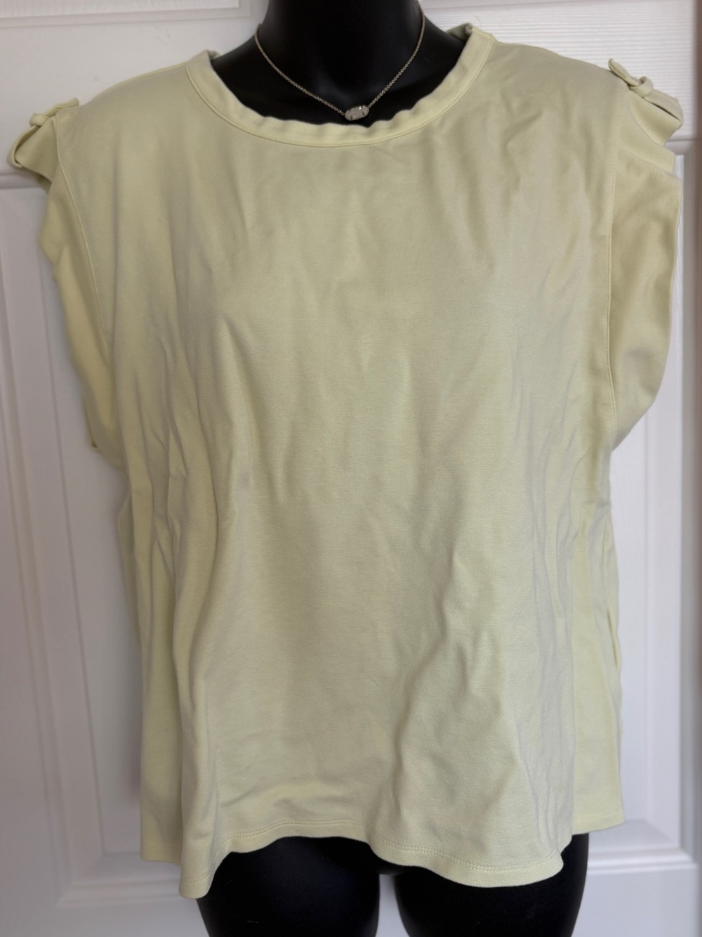 Anne Klein Light Yellow Cap Sleeve Shirt with Gold Buttons